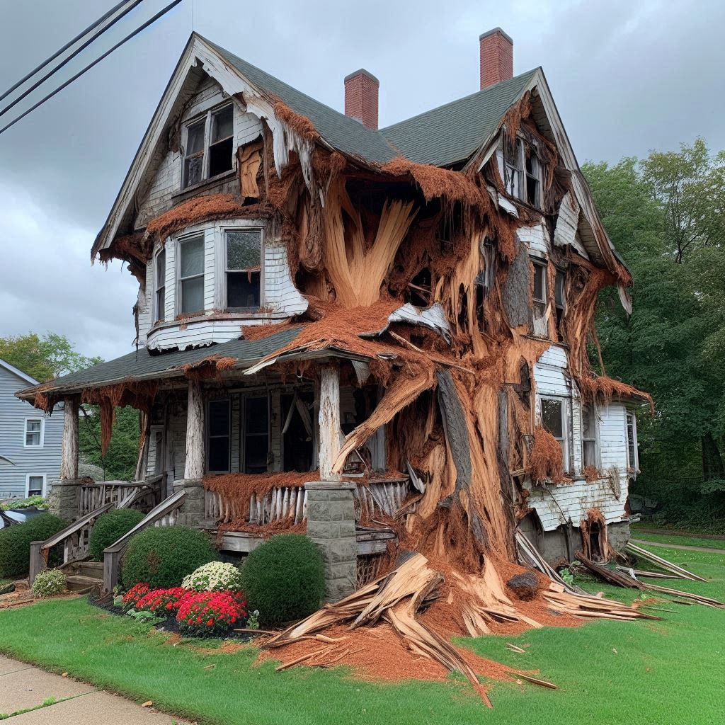 Damaged tree on an Sunnyvale home showing signs of disease and decay